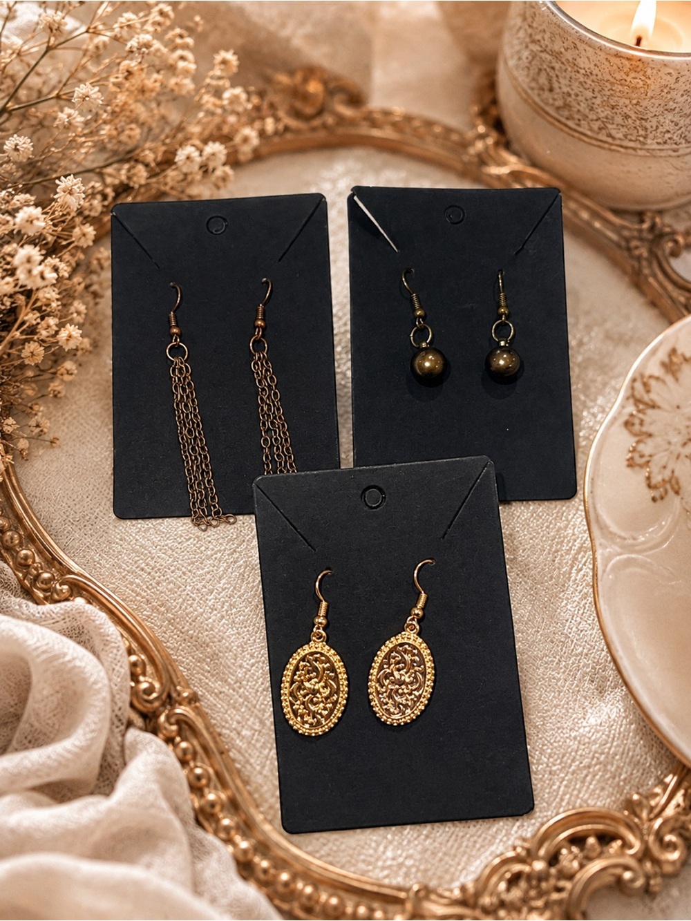 ✨ 3-PAIR GOLD & BRONZE DROP EARRING SET – VINTAGE-INSPIRED STATEMENT JEWELRY ✨